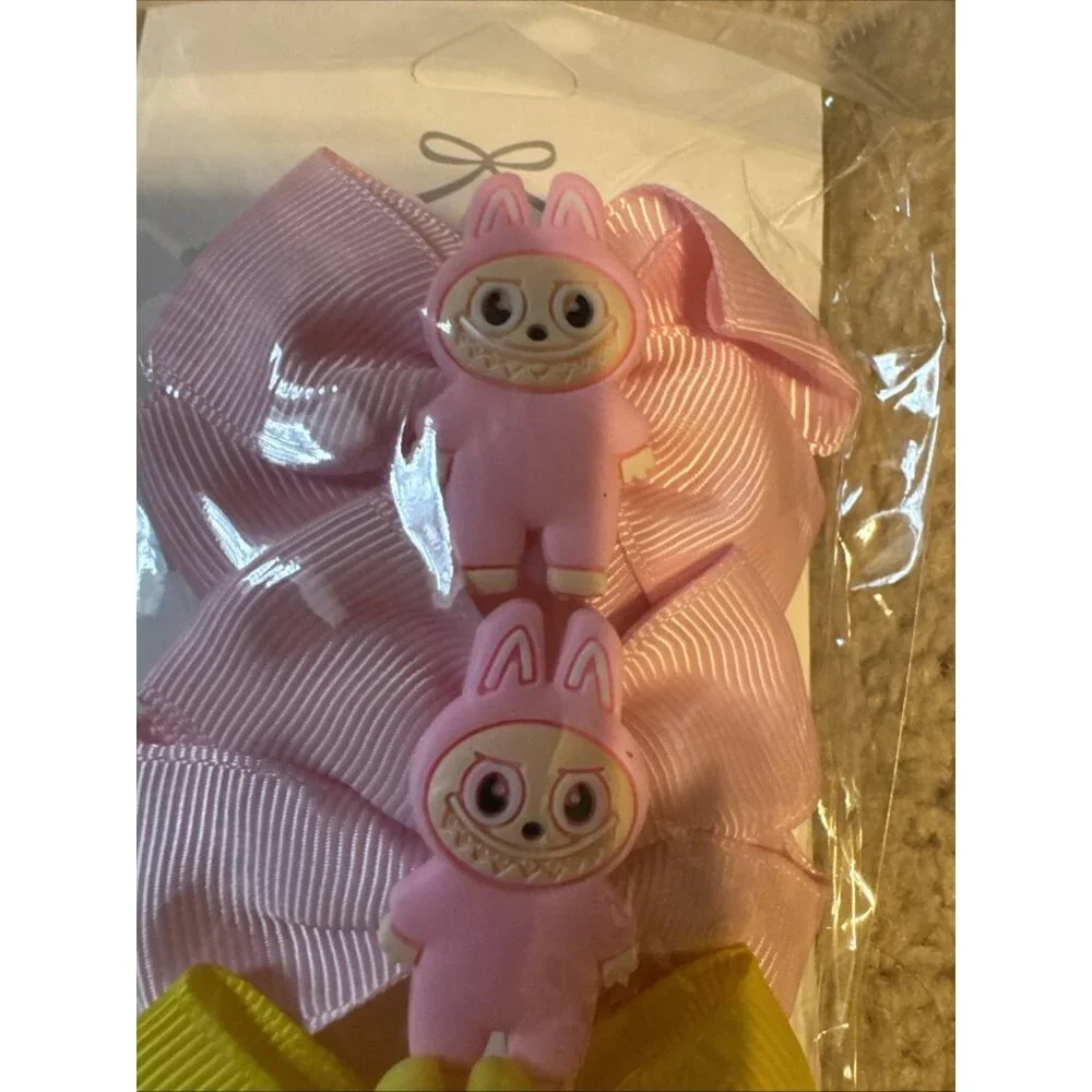 Monster Fashion Colorful Pink Yellow Hair Bow Cute Pink Hair Clip for Girls 4 PC